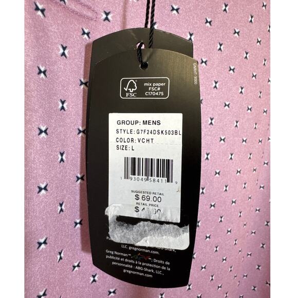 NWT Large Greg Norman ML 75 Play Dry Polo Shirt Mauve, Pink With Navy and White - Picture 4 of 7